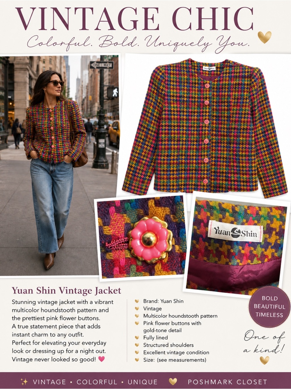 Vintage Multicolor Houndstooth Jacket